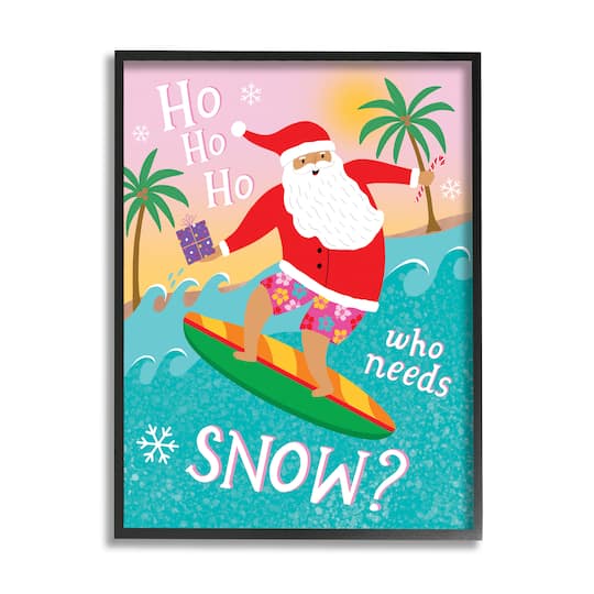 Stupell Industries Who Needs Snow Surfing Santa Framed Giclee Art